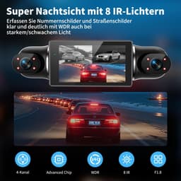 SnelShoppen - 360° Dashcam Auto 4 Kanaals FHD 4K + 1080p, Gratis 64GB SD-kaart, 4×140° Groothoek, WDR Nachtzicht, G-sensor, 3 inch IPS-display, 24/7 P — thumbnail 2