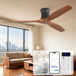 Plafondventilator 132 cm stil met afstandsbediening Smart Wifi Timer DC motor massief hout — thumbnail 1