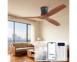 Plafondventilator 132 cm stil met afstandsbediening Smart Wifi Timer DC motor massief hout