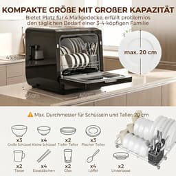 Compacte Vaatwasser - Mini Vaatwasser Tafelmodel - Afwassen Versnellen - Flexibele Watervulling - 45 x 44 x 458 cm - Zwart — thumbnail 5