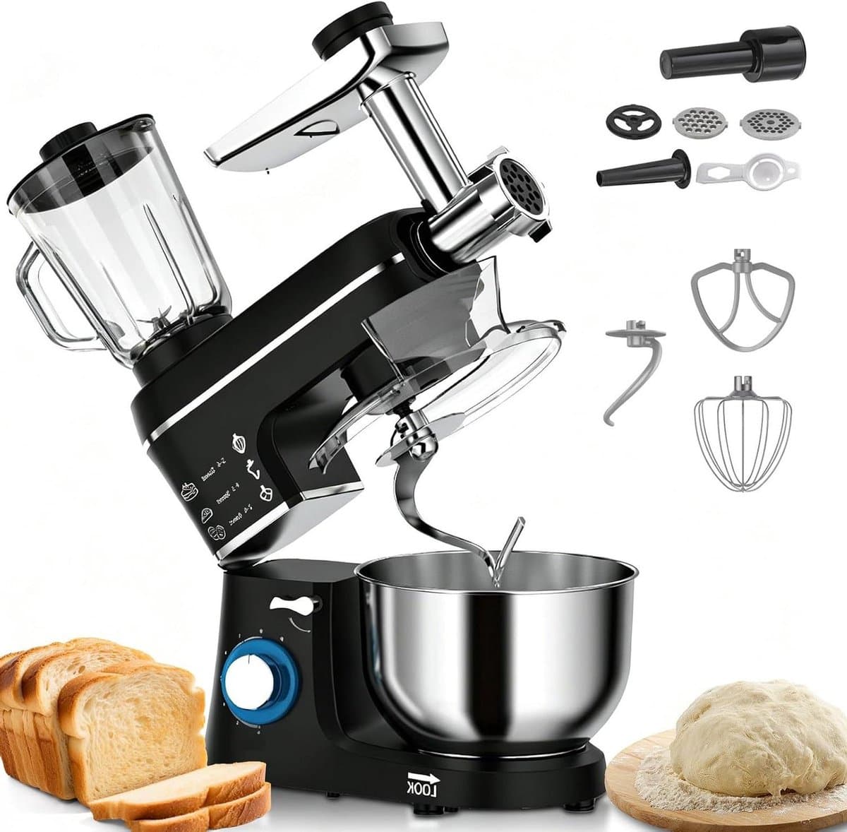 Keukenmixer - Keukenmachine - Bakken en koken - 5-in-1 multifunctioneel - 10L kom - Zwart — afbeelding 1