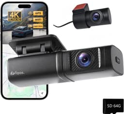 SnelShoppen - Faas Dashcam Auto Voor & Achter – 4K Dual Camera – 64GB Micro-SD – G-sensor, Nachtzicht, Parkeermodus & Loop Recording – Zwart — thumbnail 1
