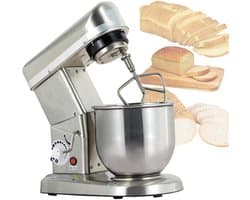 Keukenmixer - Standmixer Deegmixer - Bakken en Koken - 3 Snelheden Kantelkop - 7L Kom - Zilver