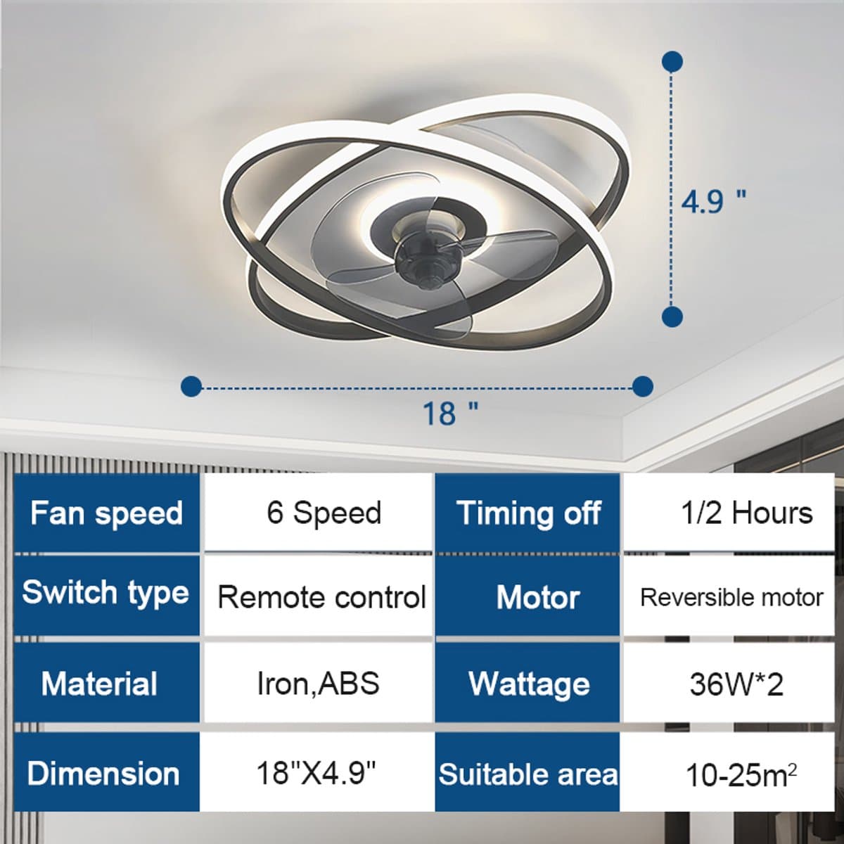 Plafondventilator met verlichting | Plafondventilator | Stil | Afstandsbediening — afbeelding 1