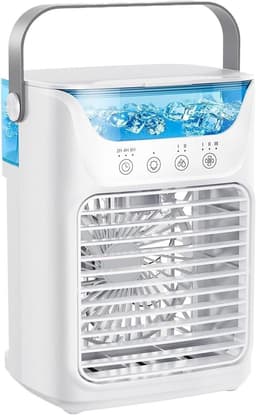 VHV - Luchtkoeler - Mini airco - Aircooler - Tafelventilator - 4-in-1 - Draagbaar - Verdampingskoeler - Voor bureau en slaapkamer - 16.5*12.2*21.1cm - Wit — thumbnail 1