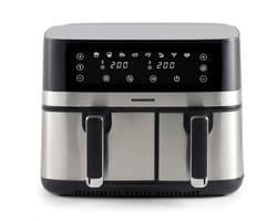 Heinner Dubbele Heteluchtfriteuse – 1700W – 8,6L Totale Capaciteit – 5,3L + 3,3L Manden – Digitaal Display – Touchbediening – 8 Programma’s – SYNC & MATCH – Grijs/Zilver