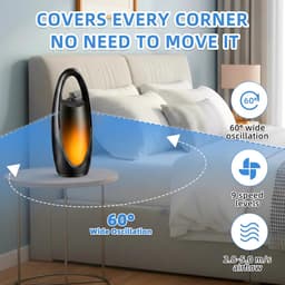 Bladloze koelventilator met nano– ideaal voor de nacht en warme dagen | 13-inch oplaadbare, stille tafelventilator voor babykamer, slaapkamer, kantoor en studentenkamer | 9 snelheden, oscillerend, nachtlampje en 9-uurs timer（Zwart） — thumbnail 5