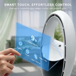 Bladloze koelventilator met nano– ideaal voor de nacht en warme dagen | 13-inch oplaadbare, stille tafelventilator voor babykamer, slaapkamer, kantoor en studentenkamer | 9 snelheden, oscillerend, nachtlampje en 9-uurs timer（Wit） — thumbnail 2