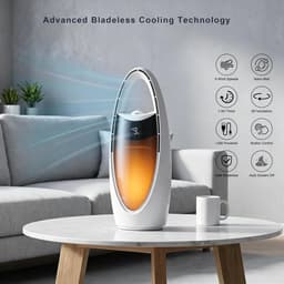 Bladloze koelventilator met nano– ideaal voor de nacht en warme dagen | 13-inch oplaadbare, stille tafelventilator voor babykamer, slaapkamer, kantoor en studentenkamer | 9 snelheden, oscillerend, nachtlampje en 9-uurs timer（Wit） — thumbnail 3
