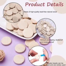 Set van 50 platte ronde houten kralen van 25 x 5 mm in natuurlijke, onafgewerkte staat voor creatieve knutselprojecten en sieraden maken — thumbnail 3