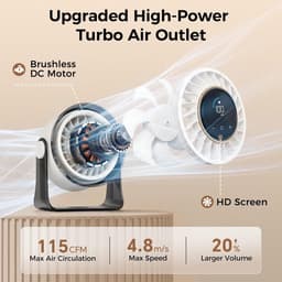 Tafelventilator USB oplaadbaar stil met 100 snelheden, draagbare bureaufan met LED display en 360° rotatie wit — thumbnail 2
