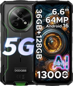 DOOGEE Fire 7 5G - Smartphone - Robuuste Smartphone - 36GB RAM + 128GB ROM/2TB TF - Android 16 - 13000mAh/18W - 6,6 inch HD+ 90Hz Scherm - IP68 Waterdicht - Dimensity 6300 - 64MP AI Camera - Gemini AI - NFC - OTG - 3 Card Slots - Groen — thumbnail 1