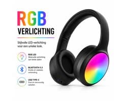 Aura RGB Bluetooth Koptelefoon - Over-Ear - Bluetooth 5.3 - 40 mm Deep Bass - Tot 25 uur Batterij - USB-C - AUX - Zwart
