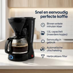 Koffiezetapparaat Filterkoffie 1,5L - Koffiemachine met Herbruikbare Filter - Automatische Uitschakeling - 800W — thumbnail 2