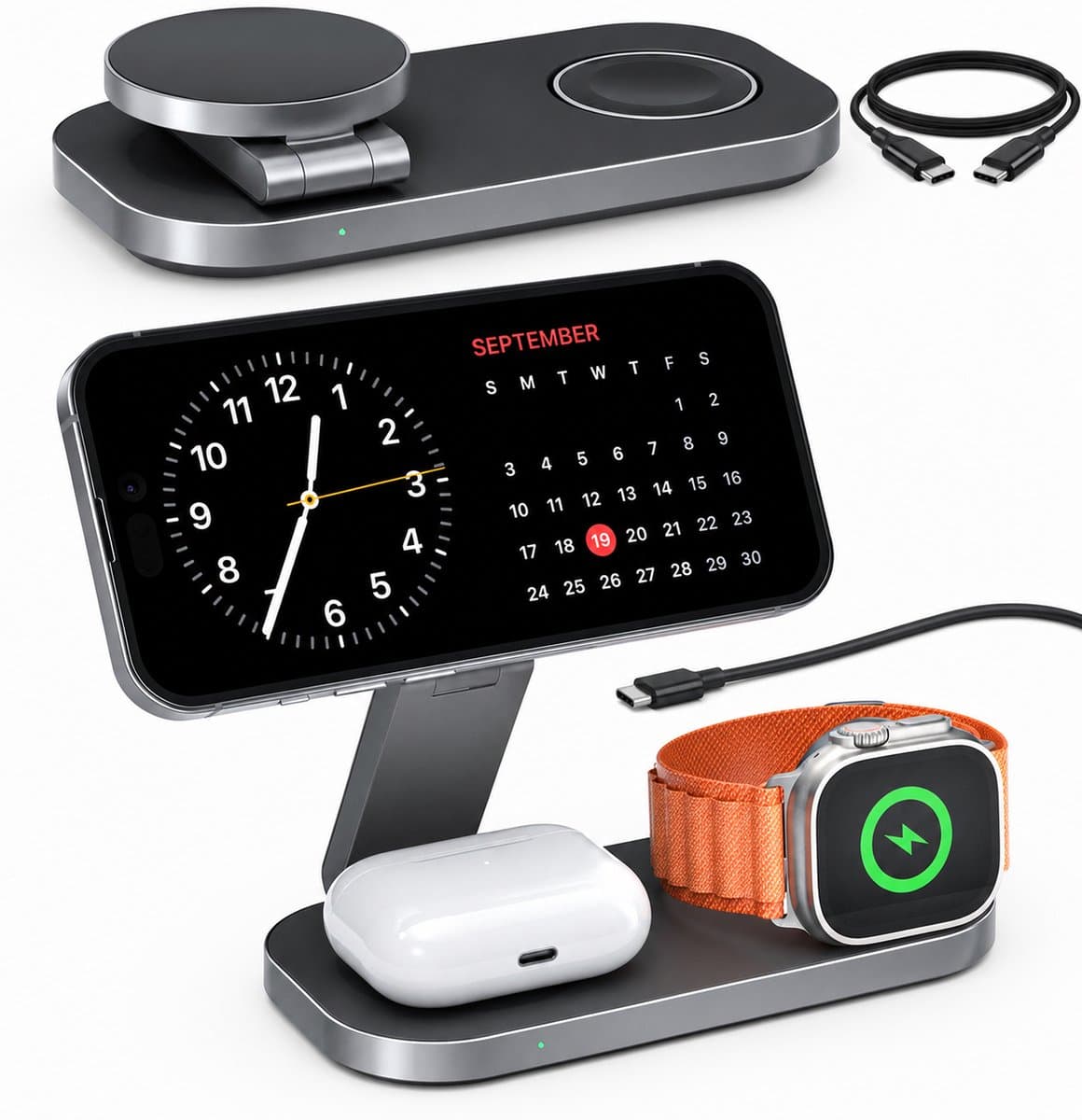 Viktor & Muller® - 3-in-1 MagSafe Compatibel Oplaadstation – Geschikt voor iPhone 17/16/15/14/13/12, Apple Watch & AirPods – Opvouwbaar Draadloos Laadstation – Zwart — afbeelding 1