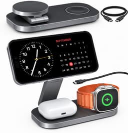 Viktor & Muller® - 3-in-1 MagSafe Compatibel Oplaadstation – Geschikt voor iPhone 17/16/15/14/13/12, Apple Watch & AirPods – Opvouwbaar Draadloos Laadstation – Zwart — thumbnail 1