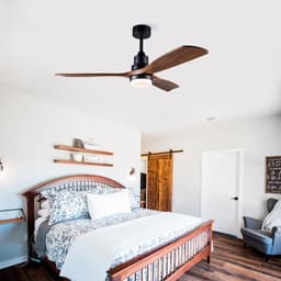 Ventilator Plafond Met Verlichting – 132 cm – Massief Hout en Metaal – Zwart en Donker Walnoot – Afstandsbediening, Dimbaar, 6 Snelheden — thumbnail 3
