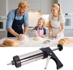 Koekjespers - Deegspuit Koekjesmaker - Zelf Koekjes Maken - Ergonomisch Ontwerp - 21 Stuks - Zilver — thumbnail 2
