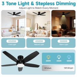 ModernStore 106 cm Plafondventilator met Verlichting, DC-motor, Stil, Afstandsbediening, 6 Snelheden, Omkeerbaar, Dimbaar, Timer, Slaapkamer, Woonkamer, Zwart — thumbnail 4