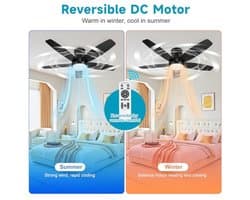ModernStore 106 cm Plafondventilator met Verlichting, DC-motor, Stil, Afstandsbediening, 6 Snelheden, Omkeerbaar, Dimbaar, Timer, Slaapkamer, Woonkamer, Zwart