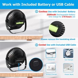 Tafelventilator, USB-ventilator, stil, klein met accu, 3-in-1, tafelventilator, mini-ventilator, 3 snelheden, 360 graden instelbaar, tafelventilator, USB-ventilator voor slaapkamer, kantoor, camping, — thumbnail 2