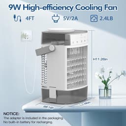 Draagbare airconditioners, 1600 ml dubbele watertank, draagbare airco, 3 snelheden, 2 nevelstanden, verdampingskoeling, ventilator. — thumbnail 2