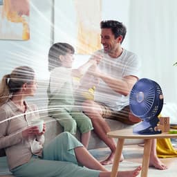 USB-bureauventilator, clipventilator, 5 windsnelheden, 360° draaibaar, draagbare mini-USB-bureauventilator met oplaadbare batterij, geschikt voor thuis, slaapkamer, buitenkamperen, blauw. — thumbnail 2
