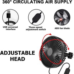 Ventilator met drie snelheden, 360° draaibare koelventilator, draagbaar en stil, geschikt voor auto's en SUV's (achterbank). — thumbnail 5