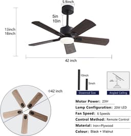 HAUSS SPOLE Ventilator – 107 Cm Met Verlichting En Afstandsbediening – Metaal En Hout – Zwart En Donker Walnoot – 6 Snelheden Voor Woonkamer — thumbnail 2
