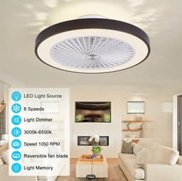 LuxiLamps | Plafondventilator | LED | Dimbaar | 3 Snelheden | 55 cm | Moderne Lamp | Plafondlamp | Ventilatorlamp | Zwart | Woonkamerlamp — thumbnail 2
