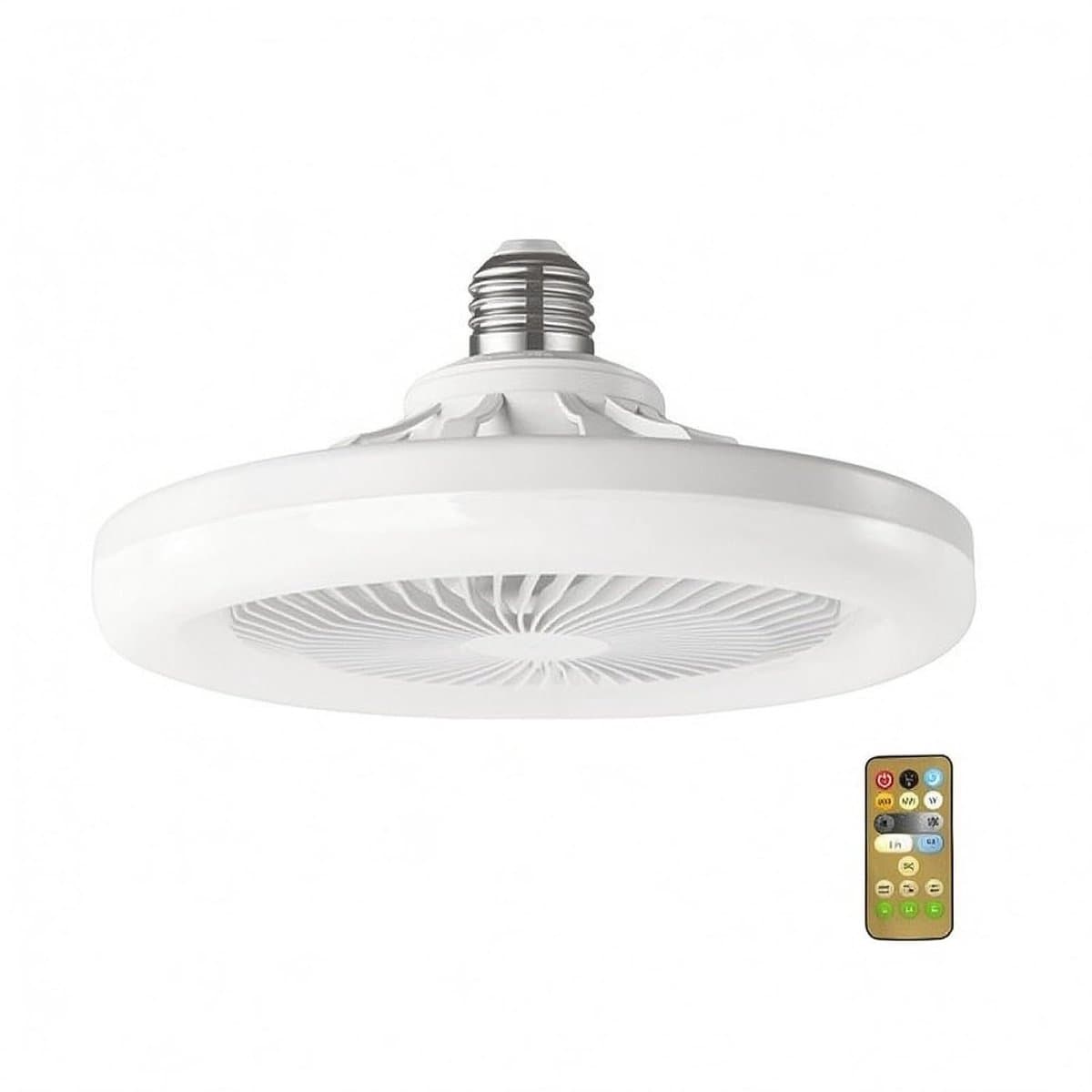 Stille ventilatorlamp voor fitting – Plafondventilatorlamp met schroeffitting, LED-lamp met ventilator, plafondventilator met verlichting en afstandsbediening voor keuken, badkamer, berging en garage (wit) — afbeelding 1