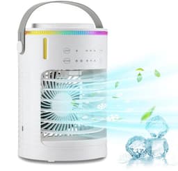 TEKROA® Ventilatoren - Mini Aircooler met Water - Mobiele Airco - Tafelventilator - Drie ventilatorsnelheden, drie timerinstellingen en twee nevelstanden - wit — thumbnail 1