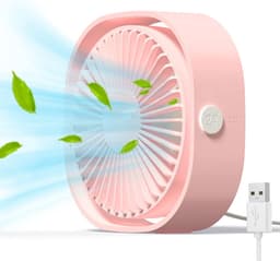 Mini USB-bureauventilator, stil en draagbaar, werkt alleen via USB (geen batterij nodig), 3 snelheidsstanden, 360° draaibaar voor thuis en op reis, roze — thumbnail 1