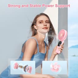 Mini draagbare ventilator, USB oplaadbare ventilator, kleine zakventilator met 5 snelheden en voet, stille opvouwbare handventilator voor kantoor en buitengebruik (roze) — thumbnail 2