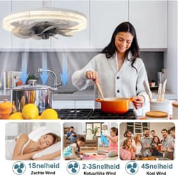 Plafondventilator met LED-verlichting - E27-fitting - LED-verlichting en afstandsbediening - Vier windsnelheden - Driekleurige dimfunctie - Plafondventilator met geïntegreerde verlichting — thumbnail 2
