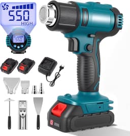 Hot Air Gun, Battery, Hot Air Gun with 2 x 4.0 Ah Battery, 50-550 °C, Plastic Welding Machine, Wireless, with 5 - ShopVlot — thumbnail 1
