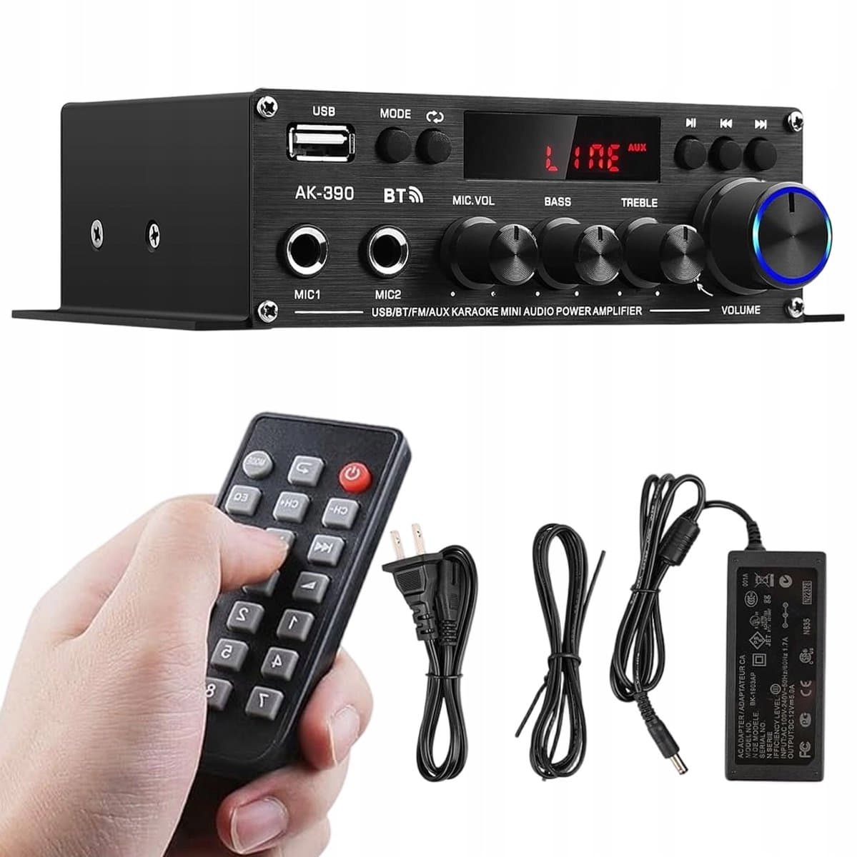 Mini Bluetooth Versterker - Stereo Audioversterker 2.0 - Bluetooth 5.0 - 40W × 2 - 2 Microfooningangen - FM Radio met USB/AUX/RCA en Afstandsbediening - Voor Muziek, Thuisbioscoop en Karaoke — afbeelding 1