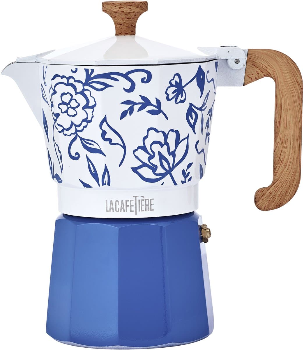 La Cafetière Venice Percolator 6 Kops - 290 ml - Blauw - Aluminium Espressomaker met Houtlook Handvat - Mokapot voor Gas, Elektrisch — afbeelding 1