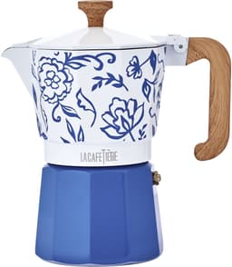 La Cafetière Venice Percolator 6 Kops - 290 ml - Blauw - Aluminium Espressomaker met Houtlook Handvat - Mokapot voor Gas, Elektrisch — thumbnail 1