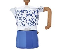 La Cafetière Venice Percolator 6 Kops - 290 ml - Blauw - Aluminium Espressomaker met Houtlook Handvat - Mokapot voor Gas, Elektrisch