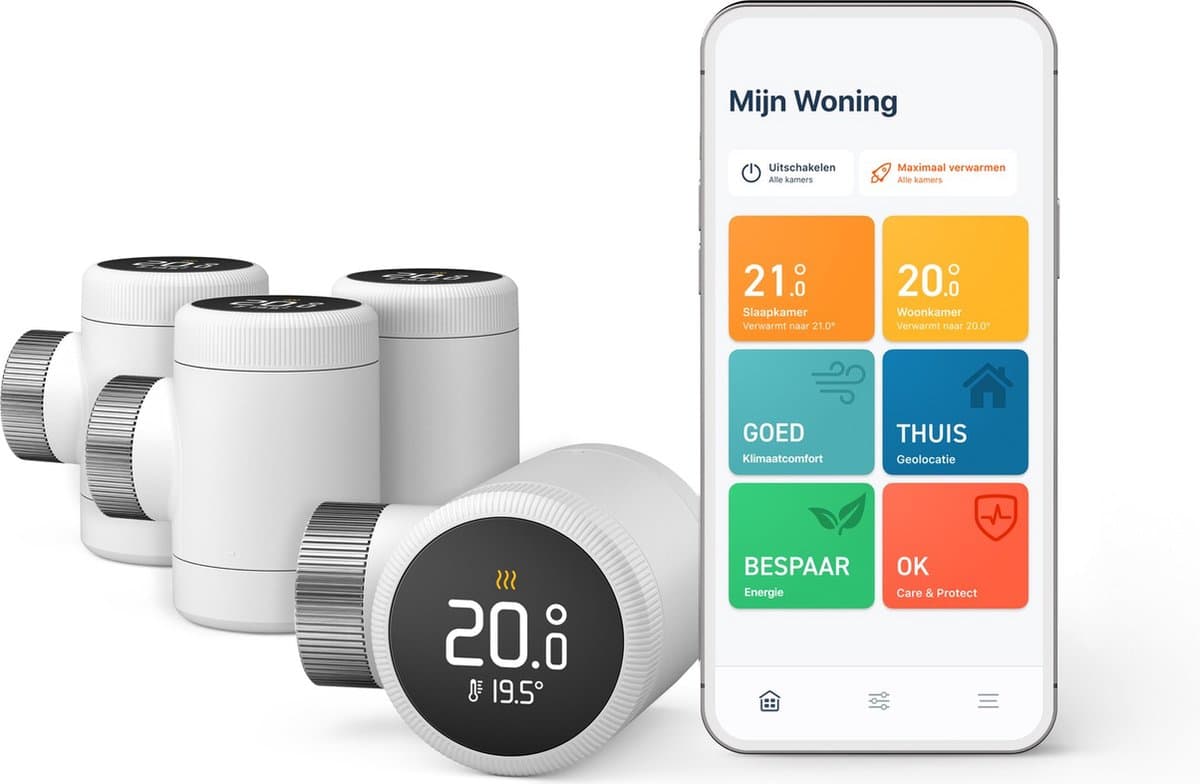 tado° Slimme Radiatorknop X – Uitbreidingset 4 Stuks – Slimme Thermostaatknop – Werkt met Google Home, Alexa & Apple HomeKit - Draadloos — afbeelding 1