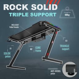 For The Win Gaming Bureau met LED Verlichting - 120x74x60 cm - Game Bureau - Incl. RGB Muismat - Gaming Desk - Computer Tafel - Gaming Tafel — thumbnail 3
