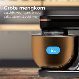 BluMill Keukenmachine - RVS - 6 Snelheden - Keukenmachine met kom - 5 Liter - met Accessoires - 1200W - Zwart / Rosé Goud — thumbnail 5