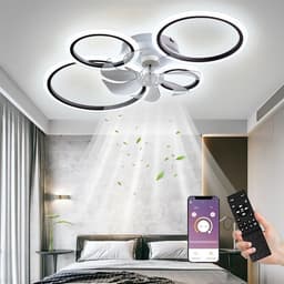 LuxiLamps - 4 Ringen LED Plafondventilator - Zwart - 6 Snelheden - Smart lamp - Dimbaar Met Afstandsbediening & APP - Moderne Cirkel Ventilator Licht - Kroonluchter Ventilator — thumbnail 1
