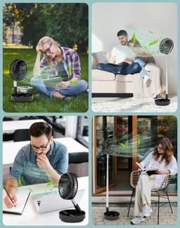 Tafel- en Staande Ventilator - Draagbare Oscillerende Ventilator - Opvouwbaar Design - Afstandsbediening - 4 Snelheden - Oplaadbare Accu - USB Ventilator - Zwart — thumbnail 5