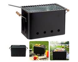 Draagbare BBQ - Kleine Barbecue voor Camping - Houtskoolbarbecue - Compact Ontwerp - 72x24cm - Zwart - Inclusief EBOOK
