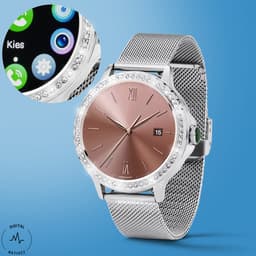 Digital Nativez dames smartwatch horloge zilverkleurig met echte zirkonia’s | incl. extra, makkelijk verstelbare, horlogeband | geschikt voor Iphone en Android | met o.a. NL menu| incl. luxe giftbox – kado — thumbnail 2