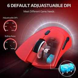 ATTACK SHARK R1 Draadloze Gaming Muis - Wired/2.4G/BT5.2 - Lichtgewicht 59G - PAW3311 - 18000DPI - Rood — thumbnail 5