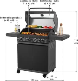 Juskys Barbecue / Gasgrill / BBQ Savannah - 4 + 1 Brander - 14,5 kW - Staal - Incl. Afdelzeil — thumbnail 2
