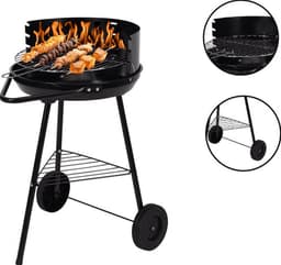Barbecue - BBQ - Rond - Half open - Verrijdbaar - 41,5x70x41,5cm - Zwart grijs — thumbnail 4